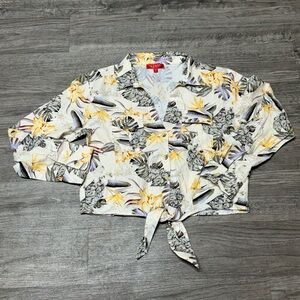 Guess Yellow and Gray Floral Button Down Shirt